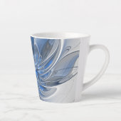 Abstract Blauw Grijs Waterverf Fractal Art Flower Latte Mok (Rechts)