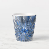 Abstract Blauw Grijs Waterverf Fractal Art Flower Latte Mok (Voorkant)