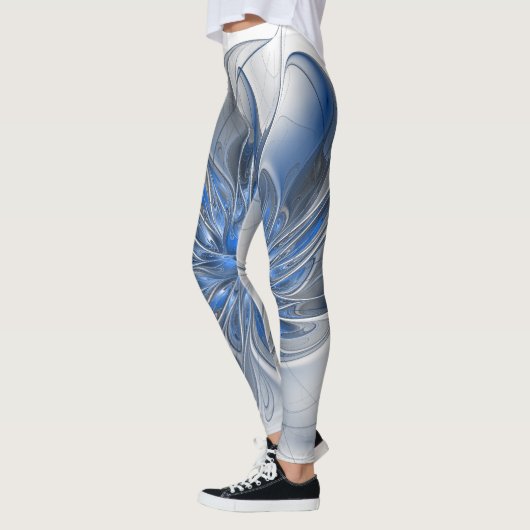 Abstract Blauw Grijs Waterverf Fractal Art Flower Leggings (Links)