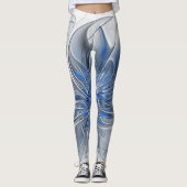 Abstract Blauw Grijs Waterverf Fractal Art Flower Leggings (Voorkant)