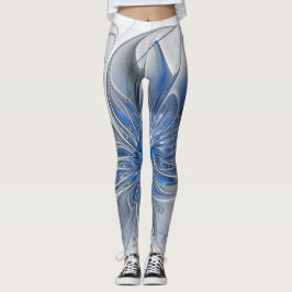 Abstract Blauw Grijs Waterverf Fractal Art Flower Leggings