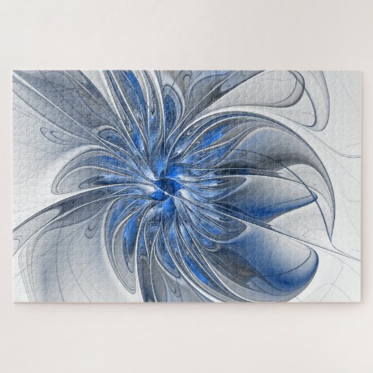 Abstract Blauw Grijs Waterverf Fractal Art Flower Legpuzzel (Horizontaal)