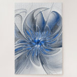 Abstract Blauw Grijs Waterverf Fractal Art Flower Legpuzzel<br><div class="desc">Unieke fantasiebloem met tinten blauw en grijs,  abstract en elegant. Ontwerp voor je puzzel en meer.</div>