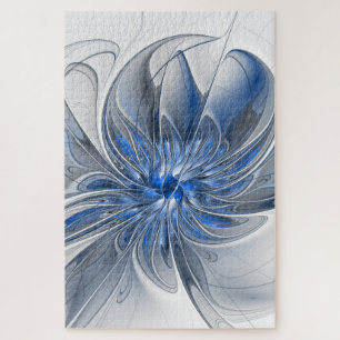 Abstract Blauw Grijs Waterverf Fractal Art Flower Legpuzzel
