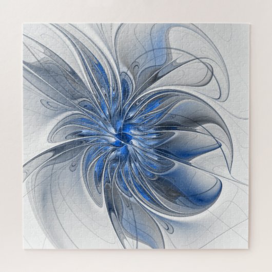 Abstract Blauw Grijs Waterverf Fractal Art Flower Legpuzzel (Horizontaal)