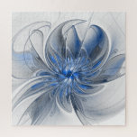 Abstract Blauw Grijs Waterverf Fractal Art Flower Legpuzzel<br><div class="desc">Unieke fantasiebloem met tinten blauw en grijs,  abstract en elegant. Ontwerp voor je puzzel en meer.</div>