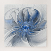 Abstract Blauw Grijs Waterverf Fractal Art Flower Legpuzzel (Verticaal)