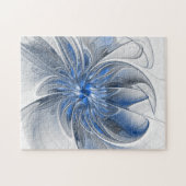 Abstract Blauw Grijs Waterverf Fractal Art Flower Legpuzzel (Horizontaal)