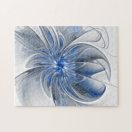 Abstract Blauw Grijs Waterverf Fractal Art Flower Legpuzzel (Horizontaal)