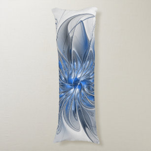 Abstract Blauw Grijs Waterverf Fractal Art Flower Lichaamskussen