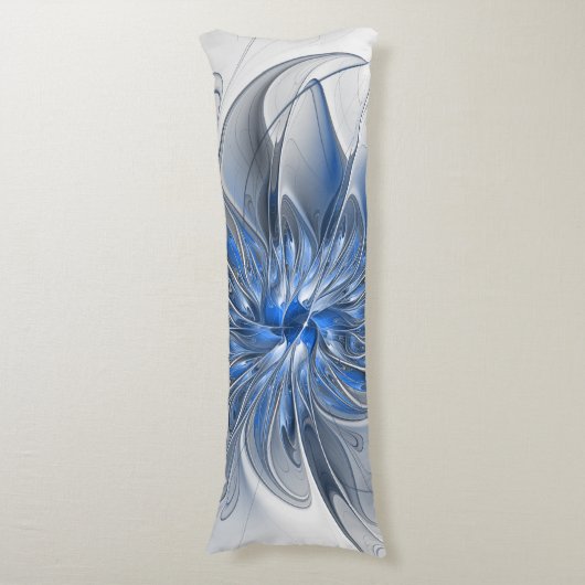 Abstract Blauw Grijs Waterverf Fractal Art Flower Lichaamskussen (Voorkant Verticaal)