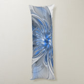 Abstract Blauw Grijs Waterverf Fractal Art Flower Lichaamskussen (Achterkant (Verticaal))