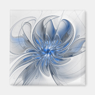 Abstract Blauw Grijs Waterverf Fractal Art Flower Magneet
