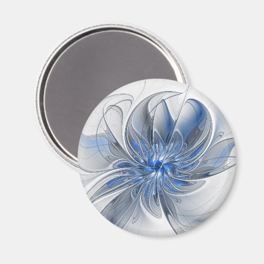 Abstract Blauw Grijs Waterverf Fractal Art Flower Magneet (Voorkant / Achterkant)