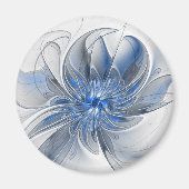 Abstract Blauw Grijs Waterverf Fractal Art Flower Magneet (Voorkant)