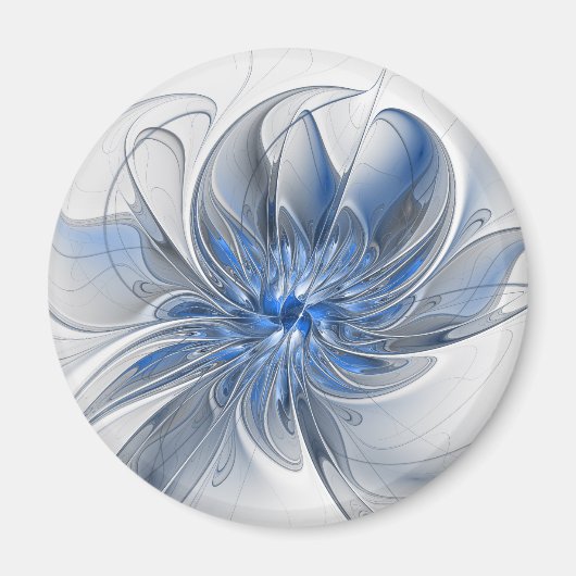 Abstract Blauw Grijs Waterverf Fractal Art Flower Magneet (Voorkant)