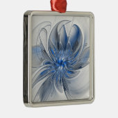 Abstract Blauw Grijs Waterverf Fractal Art Flower Metalen Ornament (Rechts)