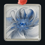 Abstract Blauw Grijs Waterverf Fractal Art Flower Metalen Ornament<br><div class="desc">Een bijzondere fantasiebloem met tinten blauw en grijs,  abstract en elegant. Ongebruikelijk ontwerp voor uw decoratieve bloemenvierkante metalen ornament en meer.</div>
