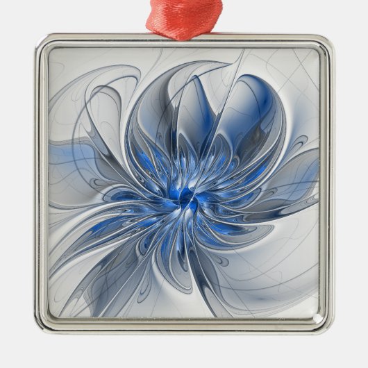 Abstract Blauw Grijs Waterverf Fractal Art Flower Metalen Ornament (Voorkant)