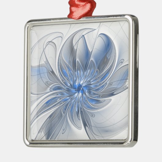 Abstract Blauw Grijs Waterverf Fractal Art Flower Metalen Ornament (Links)