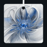 Abstract Blauw Grijs Waterverf Fractal Art Flower Metalen Ornament<br><div class="desc">Een unieke fantasiefloem met tinten blauw en grijs,  abstract en elegant. Ontwerp voor uw vierkant ornament en meer.</div>