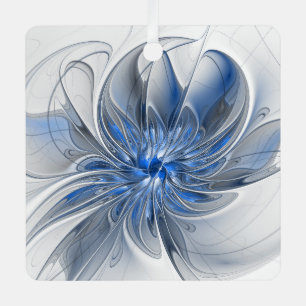 Abstract Blauw Grijs Waterverf Fractal Art Flower Metalen Ornament