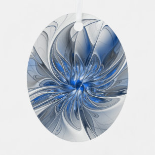 Abstract Blauw Grijs Waterverf Fractal Art Flower Metalen Ornament