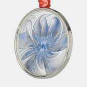 Abstract Blauw Grijs Waterverf Fractal Art Flower Metalen Ornament (Links)