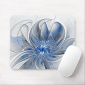 Abstract Blauw Grijs Waterverf Fractal Art Flower Muismat (Met muis)
