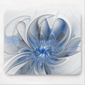 Abstract Blauw Grijs Waterverf Fractal Art Flower Muismat (Voorkant)