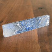 Abstract Blauw Grijs Waterverf Fractal Art Flower Naambordje (Zijkant)