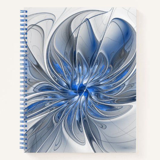 Abstract Blauw Grijs Waterverf Fractal Art Flower Notitieboek (Voorkant)