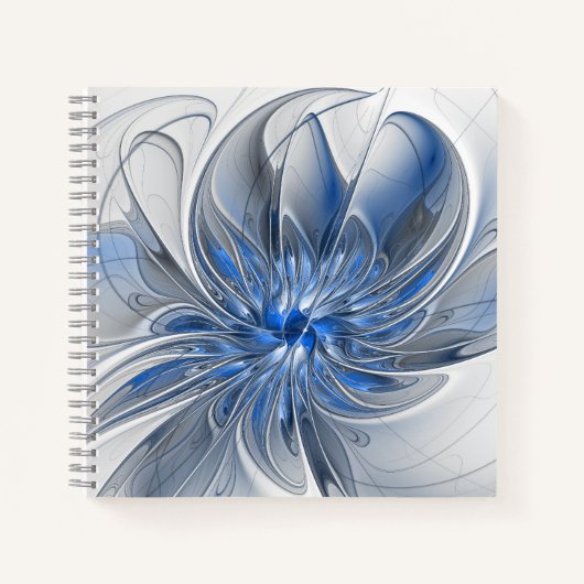 Abstract Blauw Grijs Waterverf Fractal Art Flower Notitieboek (Voorkant)