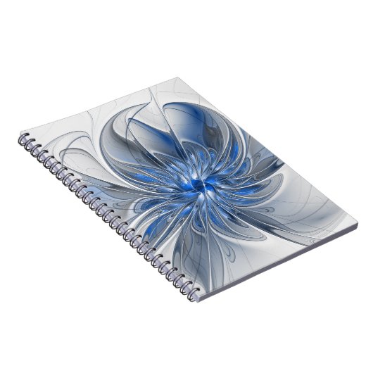 Abstract Blauw Grijs Waterverf Fractal Art Flower Notitieboek (Rechterzijde)