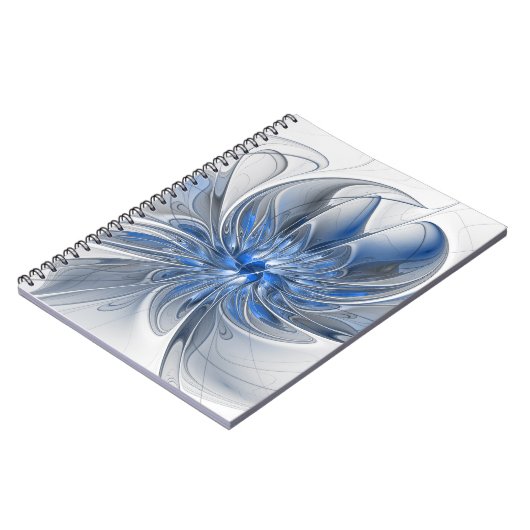 Abstract Blauw Grijs Waterverf Fractal Art Flower Notitieboek (Linkerzijde)