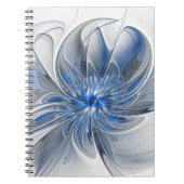 Abstract Blauw Grijs Waterverf Fractal Art Flower Notitieboek (Voorkant)