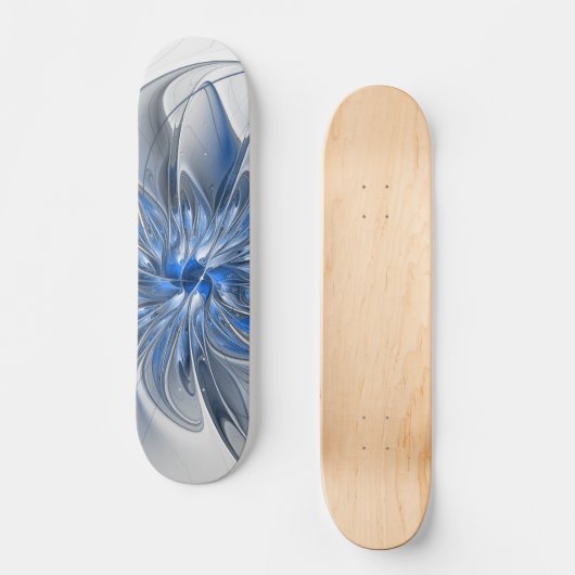 Abstract Blauw Grijs Waterverf Fractal Art Flower Persoonlijk Skateboard (Voorkant)
