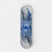 Abstract Blauw Grijs Waterverf Fractal Art Flower Persoonlijk Skateboard (Voorkant)