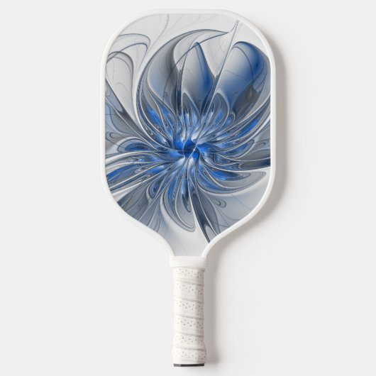 Abstract Blauw Grijs Waterverf Fractal Art Flower Pickleball Paddle (Voorkant)