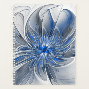 Abstract Blauw Grijs Waterverf Fractal Art Flower Planner