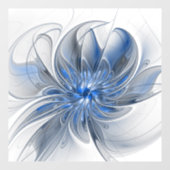 Abstract Blauw Grijs Waterverf Fractal Art Flower Raamsticker (Vel)