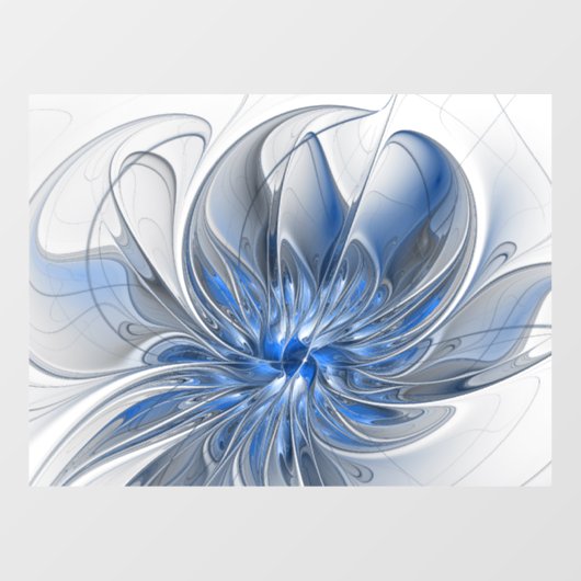 Abstract Blauw Grijs Waterverf Fractal Art Flower Raamsticker (Vel)