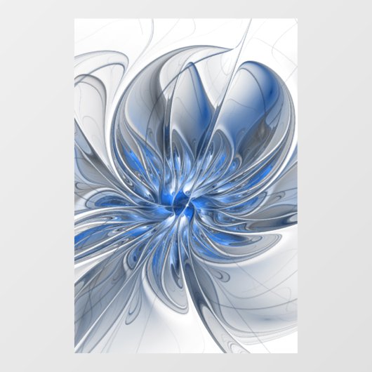 Abstract Blauw Grijs Waterverf Fractal Art Flower Raamsticker (Vel)