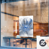 Abstract Blauw Grijs Waterverf Fractal Art Flower Raamsticker (Cafe Raam)