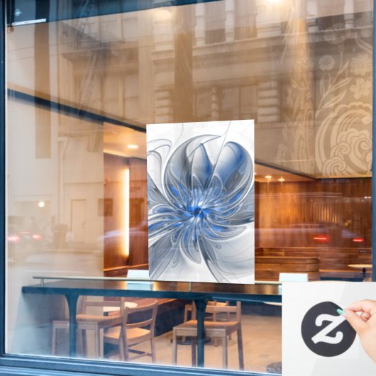 Abstract Blauw Grijs Waterverf Fractal Art Flower Raamsticker (Cafe Raam)