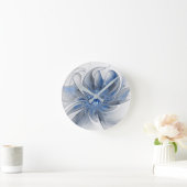 Abstract Blauw Grijs Waterverf Fractal Art Flower Ronde Klok (Huis)