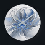 Abstract Blauw Grijs Waterverf Fractal Art Flower Ronde Klok<br><div class="desc">Een unieke fantasiefloem met tinten blauw en grijs,  abstract en elegant. Ontwerp voor uw ronde acryl wandklok en meer.</div>
