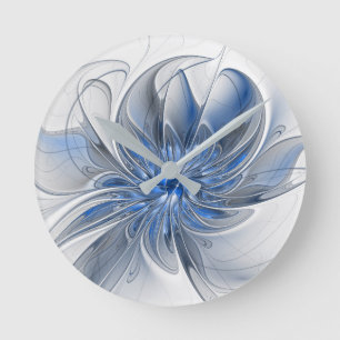 Abstract Blauw Grijs Waterverf Fractal Art Flower Ronde Klok