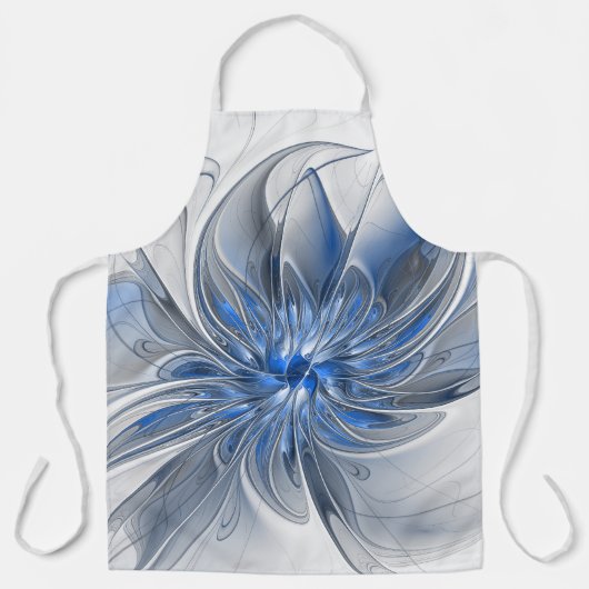 Abstract Blauw Grijs Waterverf Fractal Art Flower Schort (Voorkant)