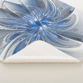 Abstract Blauw Grijs Waterverf Fractal Art Flower Sherpa Deken (3/4)